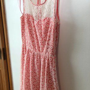 Lauren Conrad, Flower Embroidered, Size 4, White and Coral Pink Dress